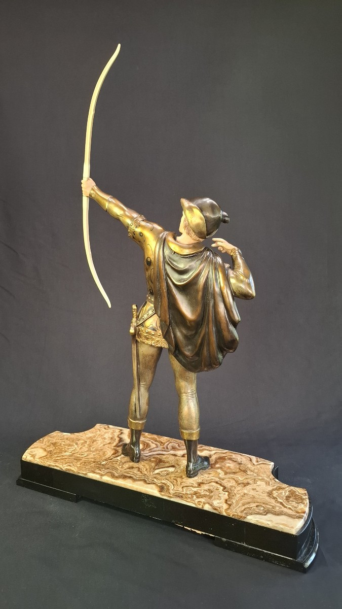Robin Hood – Art Deco Sculpture By J. d'Arsenes In Polychrome Chryselephantine Spelter -photo-5