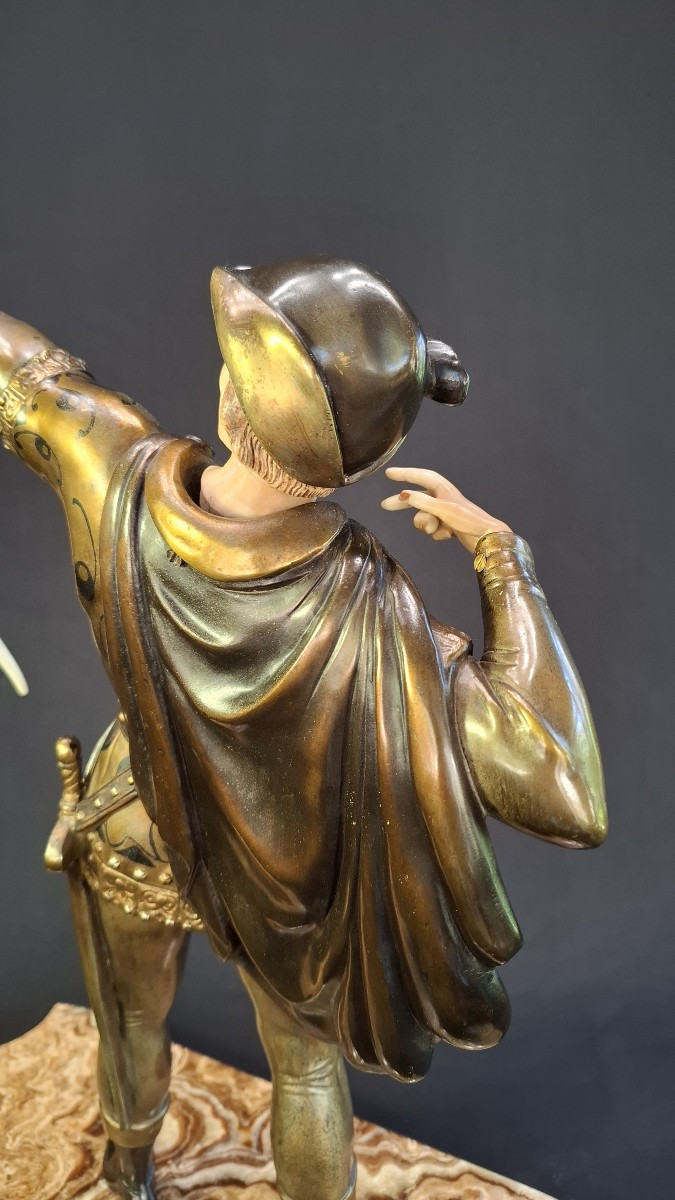 Robin Hood – Art Deco Sculpture By J. d'Arsenes In Polychrome Chryselephantine Spelter -photo-7