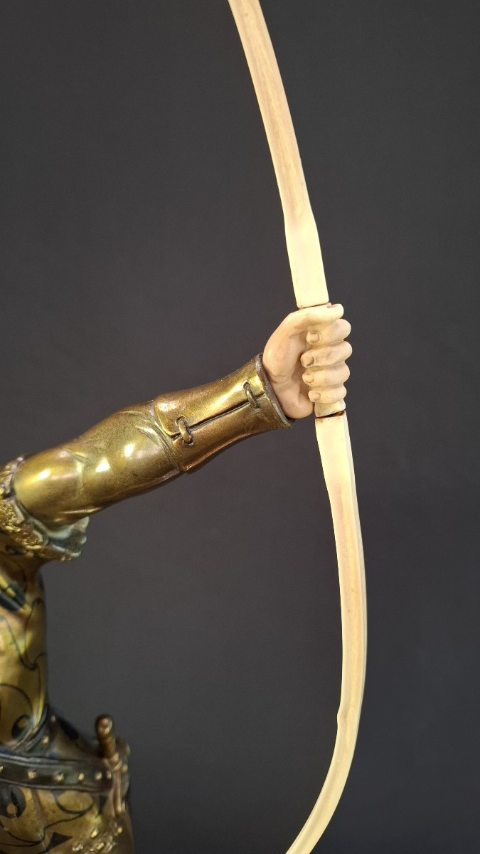 Robin Hood – Art Deco Sculpture By J. d'Arsenes In Polychrome Chryselephantine Spelter -photo-8