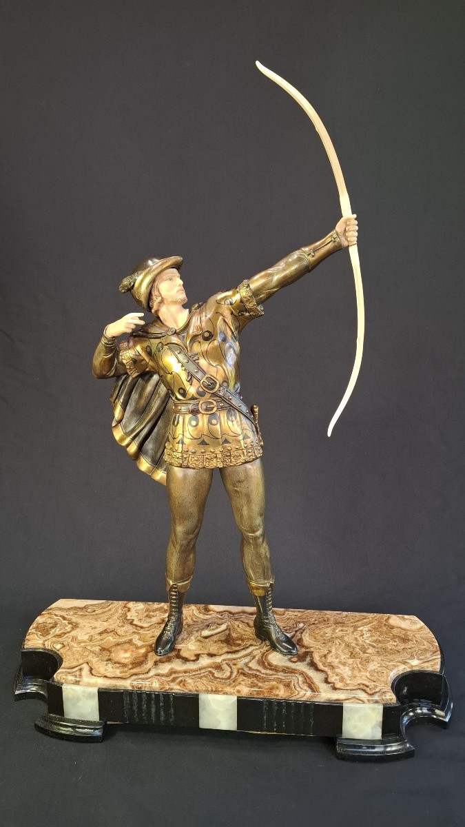 Robin Hood – Art Deco Sculpture By J. d'Arsenes In Polychrome Chryselephantine Spelter 