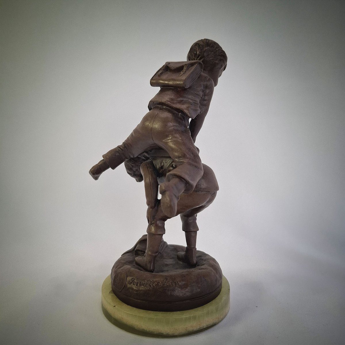 Schoolchildren's Sculpture In Spelter With Brown Patina "saute-mouton" - Signed Ferville Suan - Circa 1900-photo-2