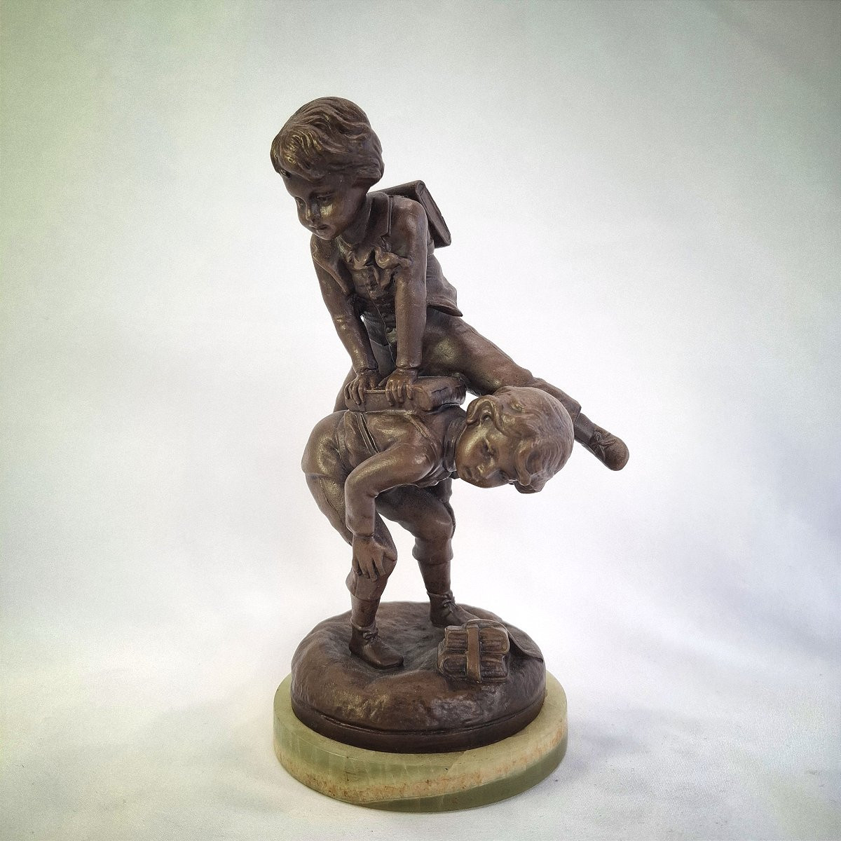 Schoolchildren's Sculpture In Spelter With Brown Patina "saute-mouton" - Signed Ferville Suan - Circa 1900-photo-4