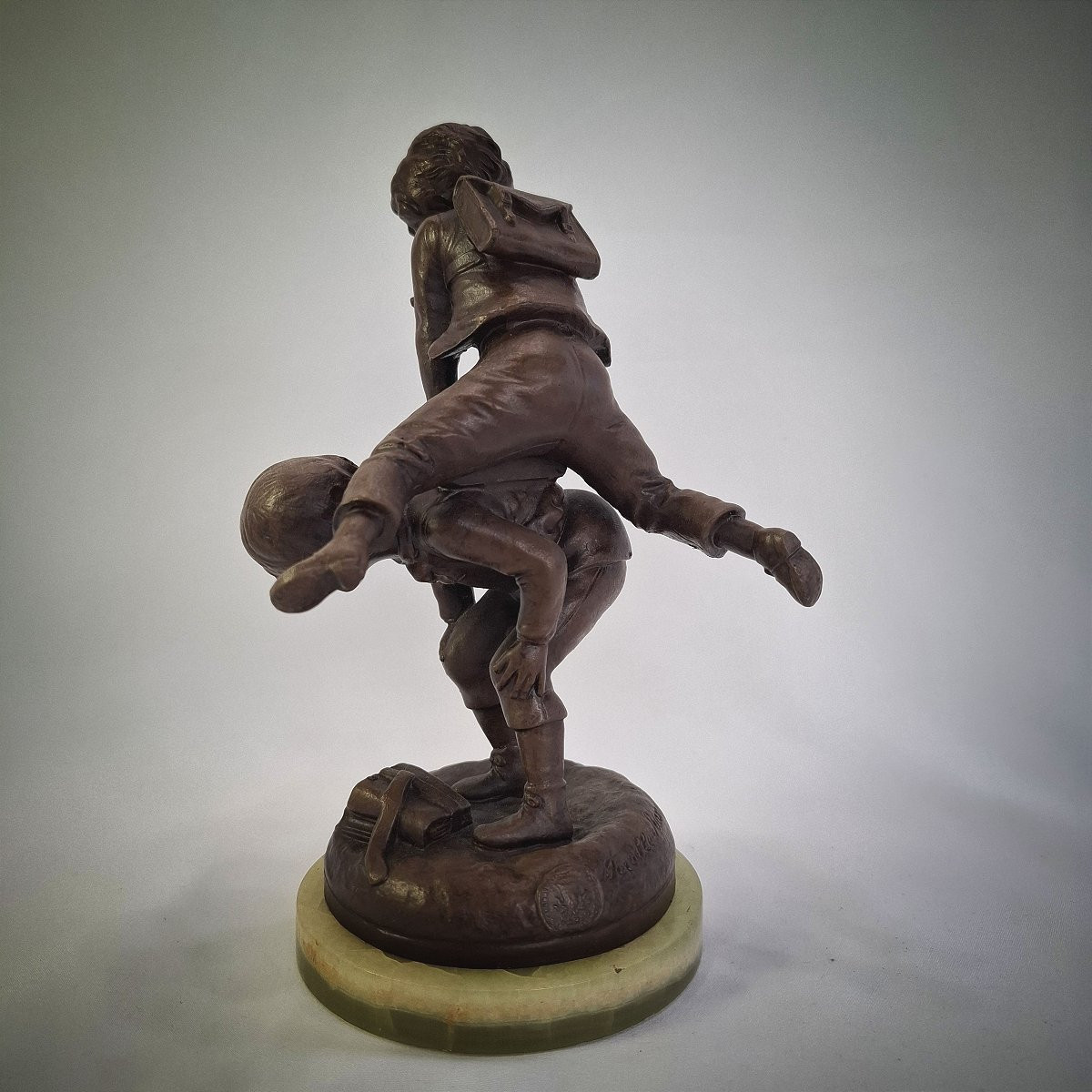 Schoolchildren's Sculpture In Spelter With Brown Patina "saute-mouton" - Signed Ferville Suan - Circa 1900-photo-2