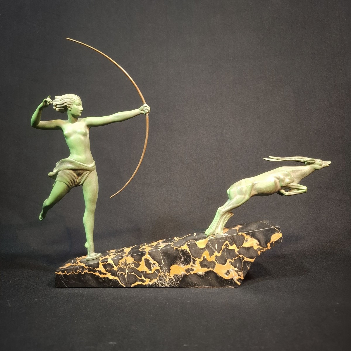 Atalanta With Antelope – Art Deco Sculpture By Demarco, Max Le Verrier, Art Cast