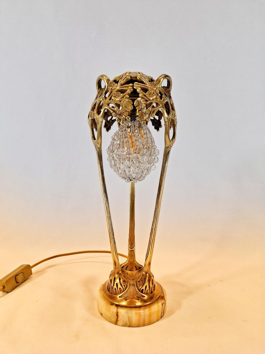 Lampe Art Nouveau en Bronze Signée Maignan, Socle en Onyx Blond, Vers 1900, Fondeur Eug. Blot-photo-2