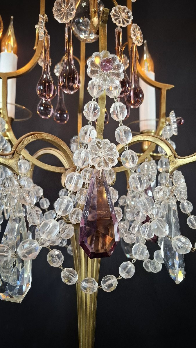 Girandole In Bronze And Crystal, Louis XVI Style, Early 20th Century, With 4 Light Arms. -photo-2