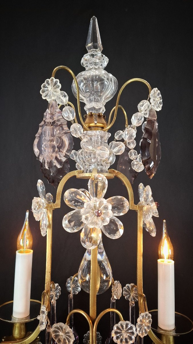 Girandole In Bronze And Crystal, Louis XVI Style, Early 20th Century, With 4 Light Arms. -photo-3