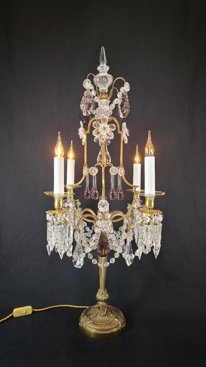 Girandole In Bronze And Crystal, Louis XVI Style, Early 20th Century, With 4 Light Arms. 