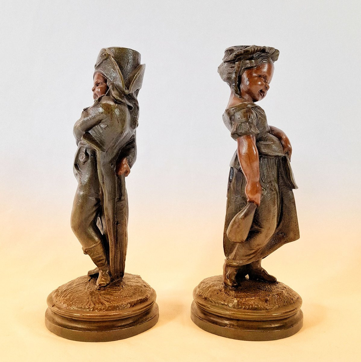 Pair Of Torches Children In Empire Costumes, émile Guillemin, Daumier, Humorous, Zinc.-photo-2
