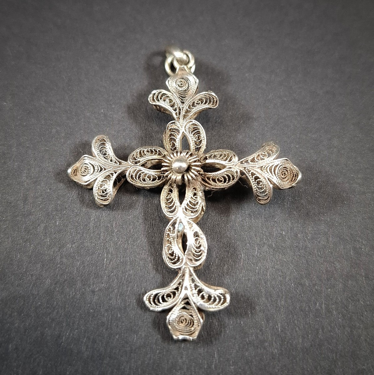 Antique Silver Filigree Cross – 19th/20th Century – Probably Iberian Work 