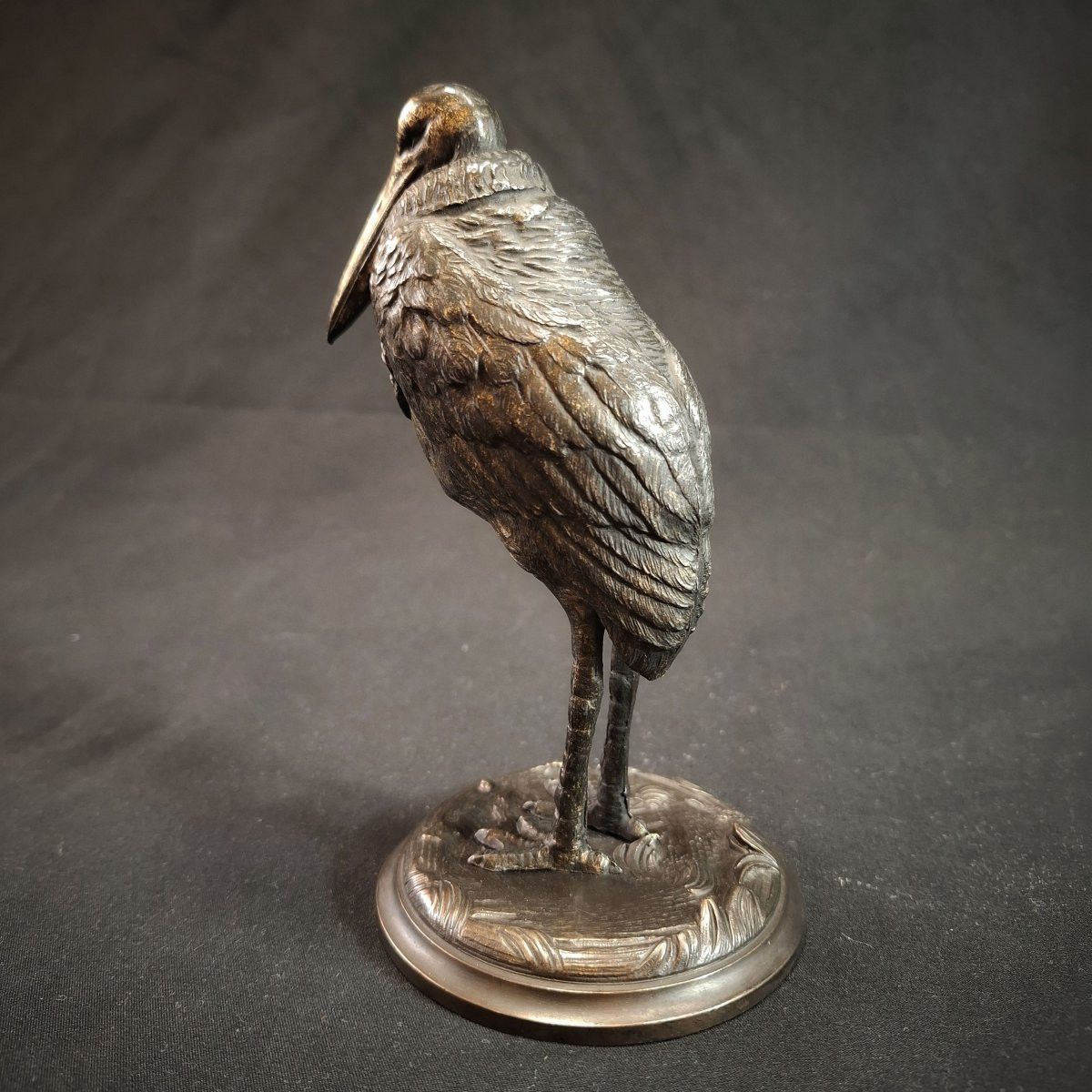 Art Nouveau Pewter Animal Sculpture – Marabout – Early 20th Century, Circa 1900-photo-4