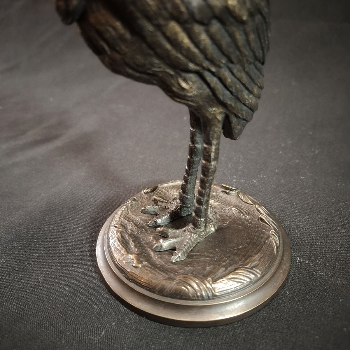 Art Nouveau Pewter Animal Sculpture – Marabout – Early 20th Century, Circa 1900-photo-1