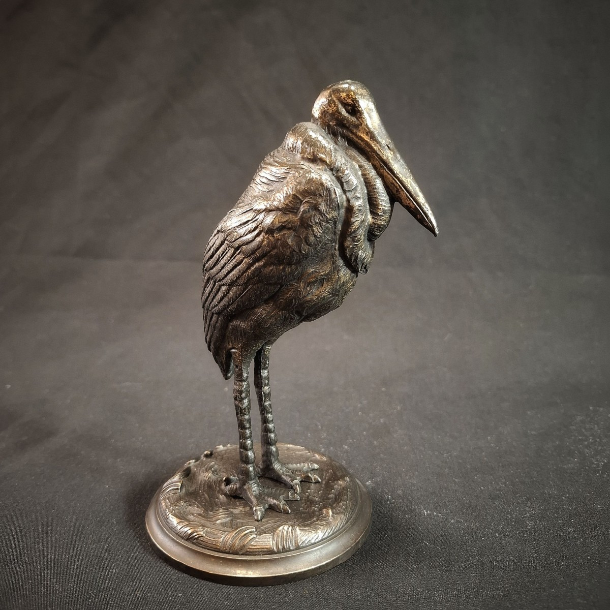 Art Nouveau Pewter Animal Sculpture – Marabout – Early 20th Century, Circa 1900