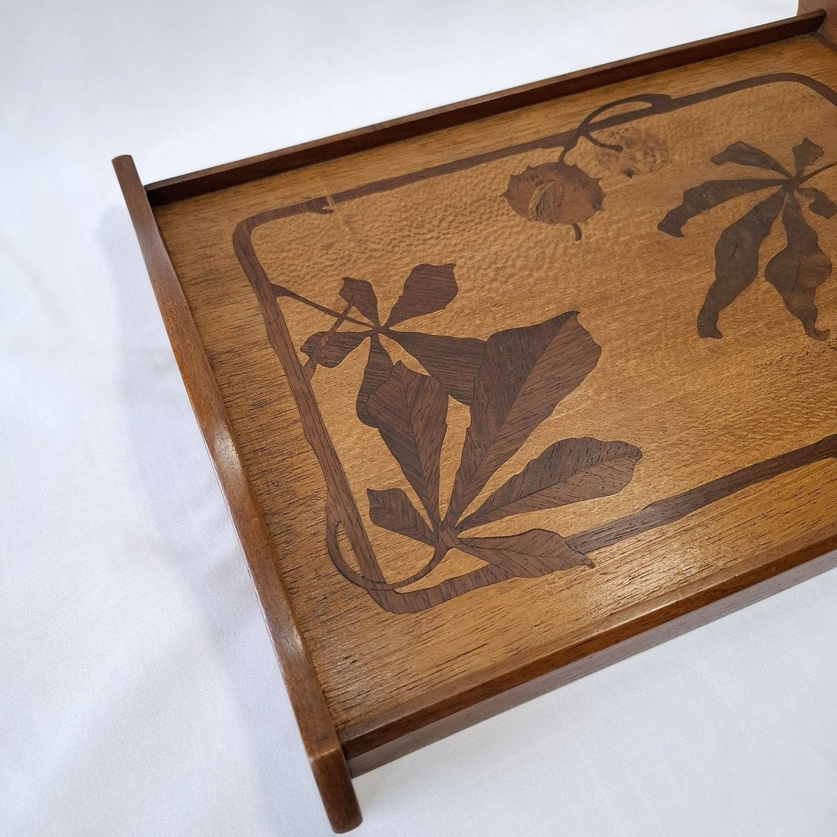 Art Nouveau Marquetry Tray – Chestnut Wood Decoration – In The Style Of Gallé Or Majorelle-photo-4
