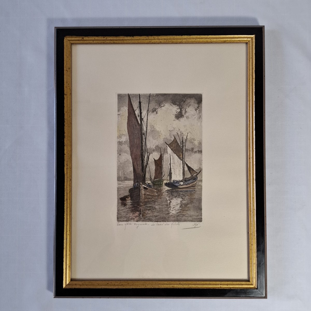 Pierre-françois Ogé (1869-1913) – Raising The Nets – Original Etching, Breton Seascape, 19th Century-photo-2