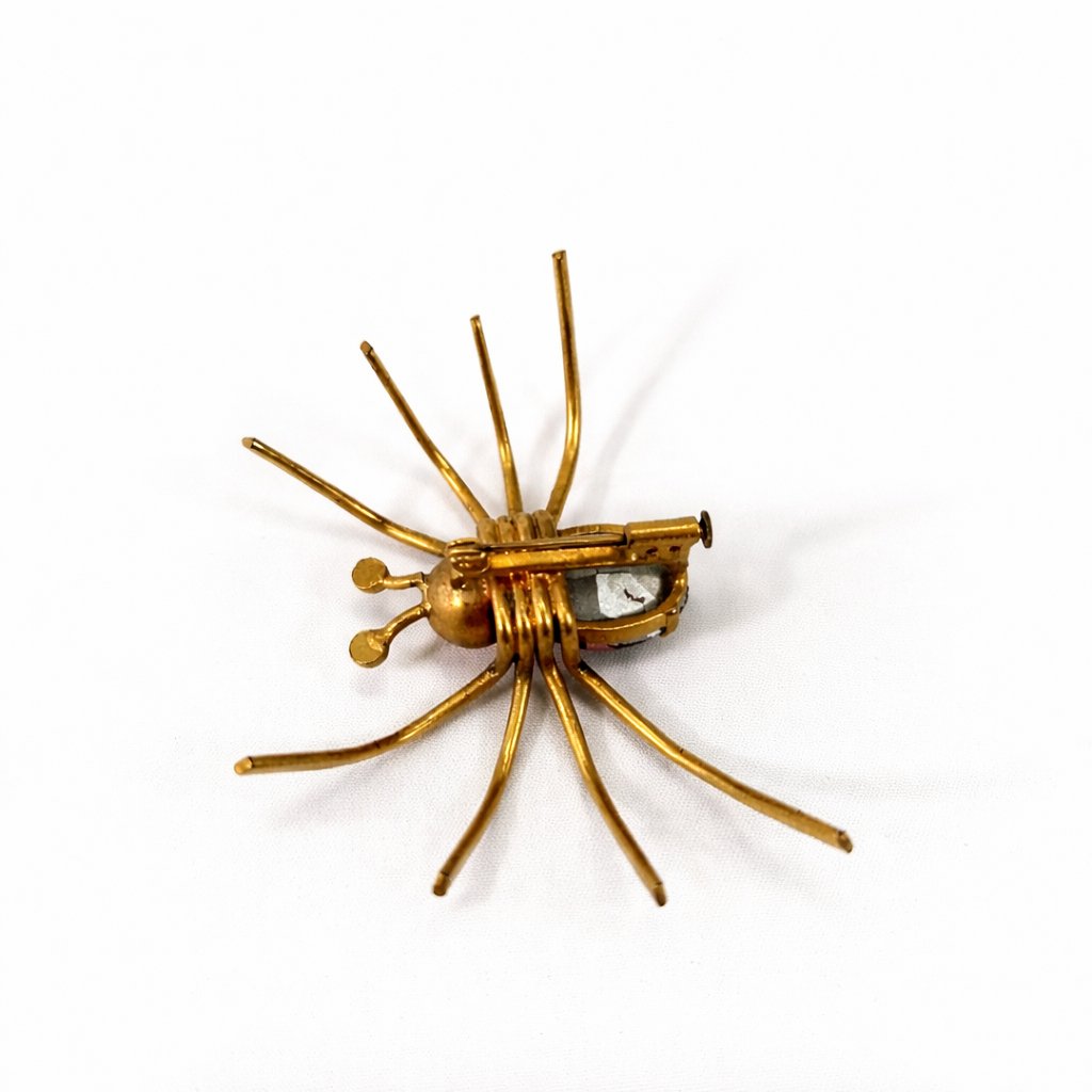 Czechoslovakian Spider Brooch – Pink Rhinestones And Gold-tone Metal – Circa 1930/1950 Art Deco-photo-3