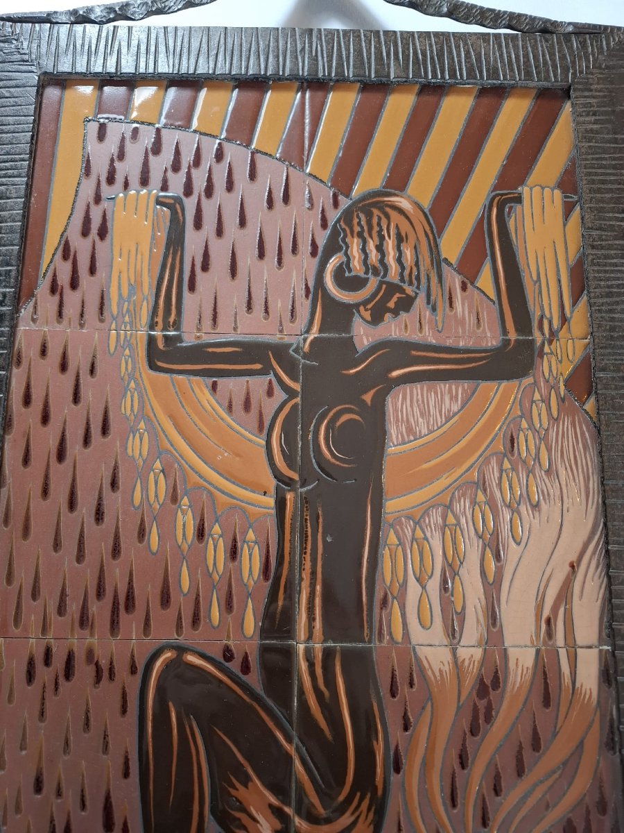 Art Deco Ceramic And Iron Wall Panel, Depicting A Vestal Virgin, Signed J. Franco & Nefto-photo-2