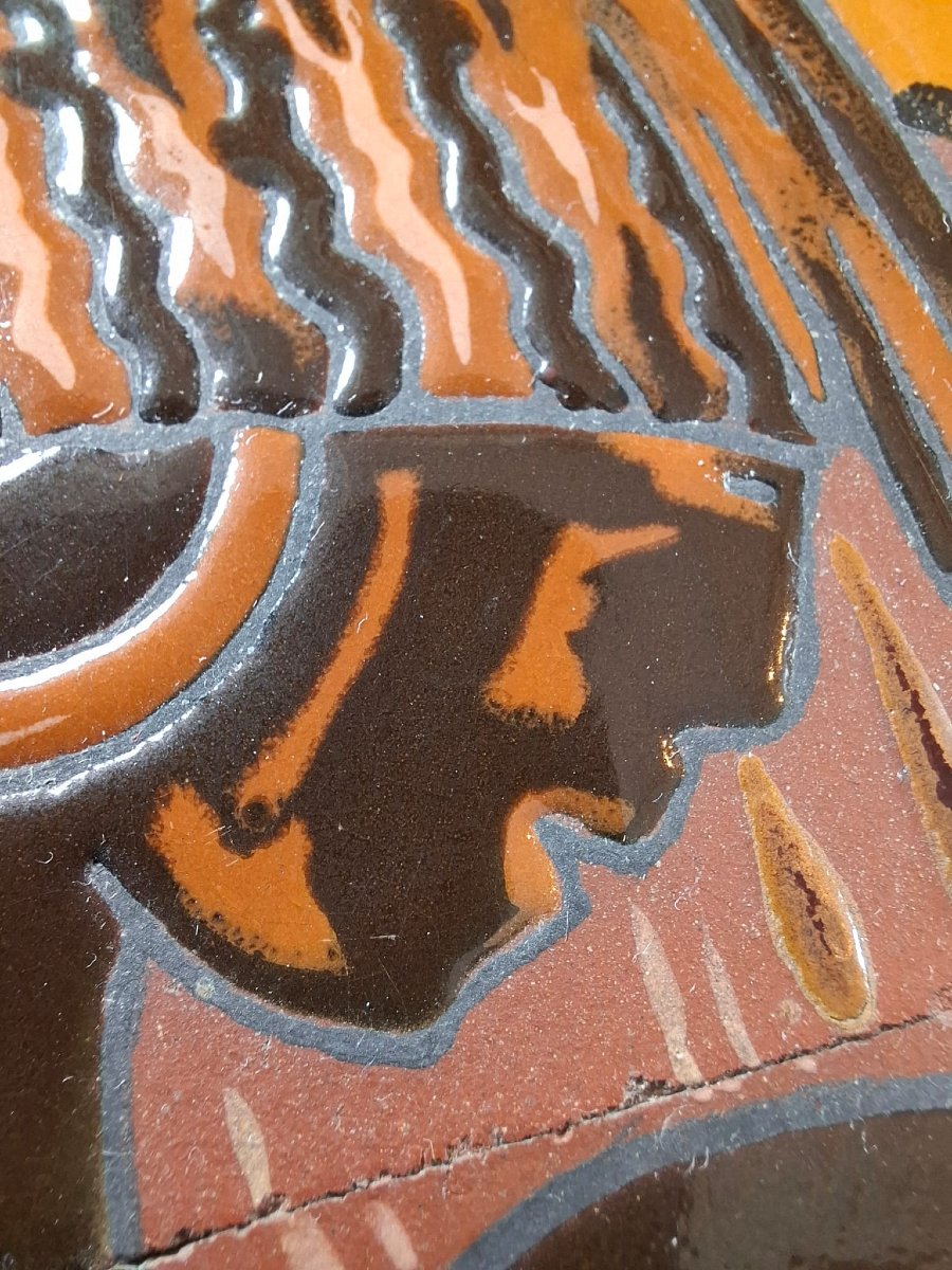 Art Deco Ceramic And Iron Wall Panel, Depicting A Vestal Virgin, Signed J. Franco & Nefto-photo-7