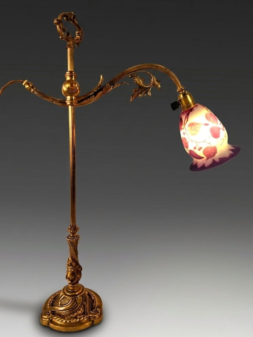 Bronze Desk Lamp, Glassware Signed d'Aurys (kralik & Sohn) Dlg école De Nancy, Gallé.-photo-2