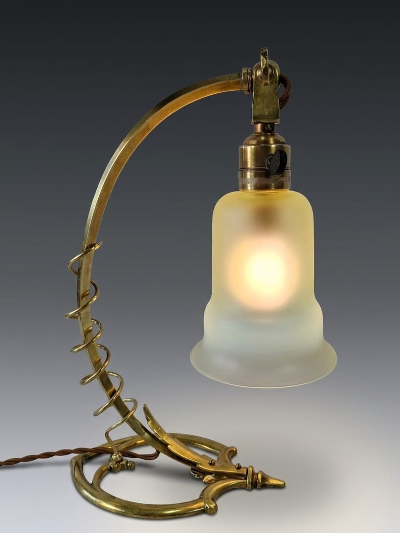 Arts & Crafts Lamp By W.a.s. Benson - Bronze, Opalescent Glassware, About 1900