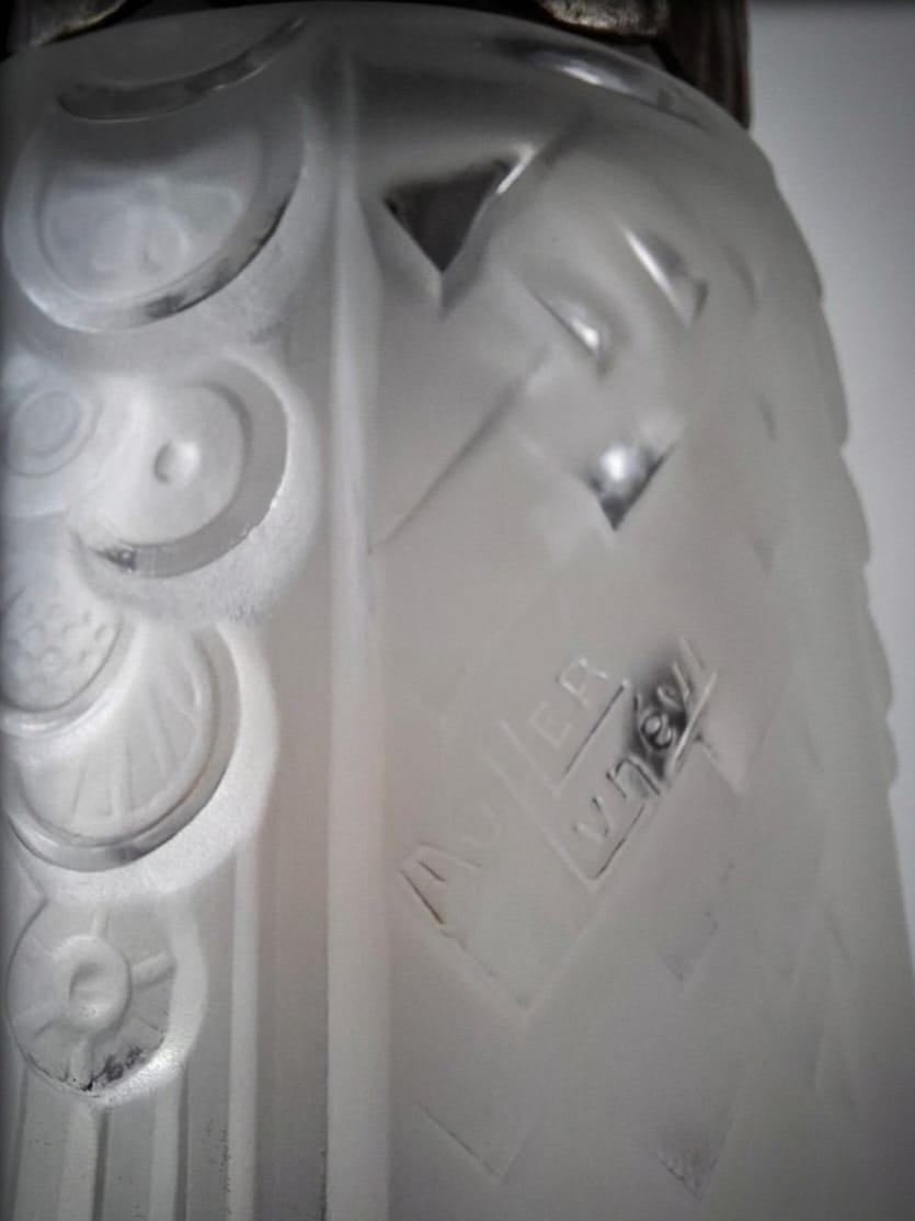 Art Deco Muller Frères Lunéville Nightlight - Patinated Wrought Iron, Molded & Pressed Glass-photo-3