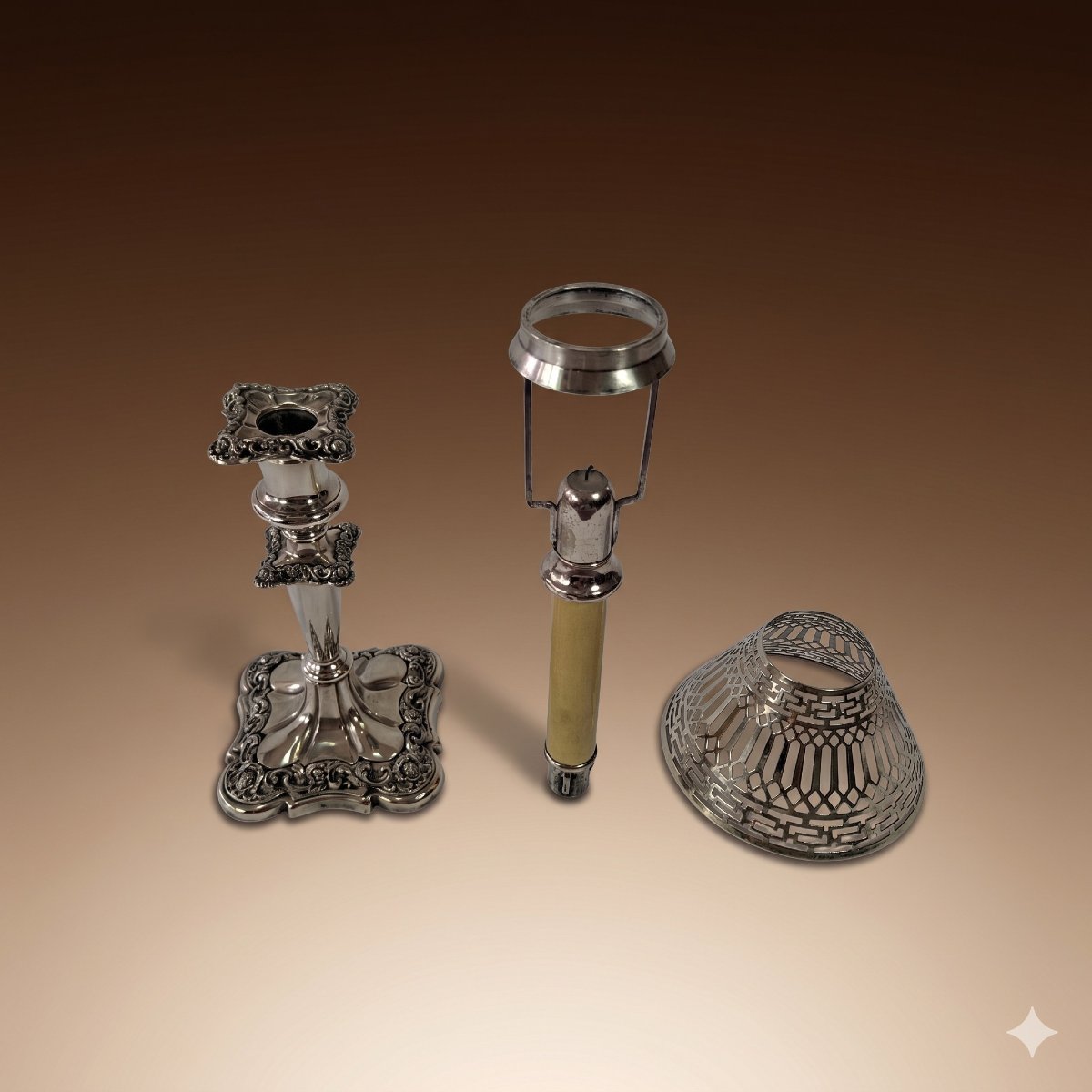 Gorham & Co Automatic Torch On Silver-plated Candlestick With Openwork Shade-photo-3