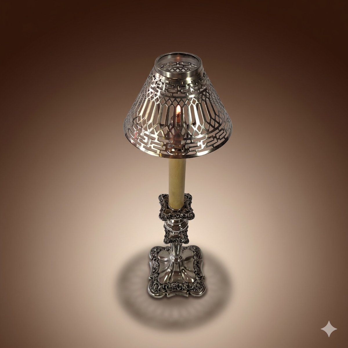 Gorham & Co Automatic Torch On Silver-plated Candlestick With Openwork Shade-photo-1