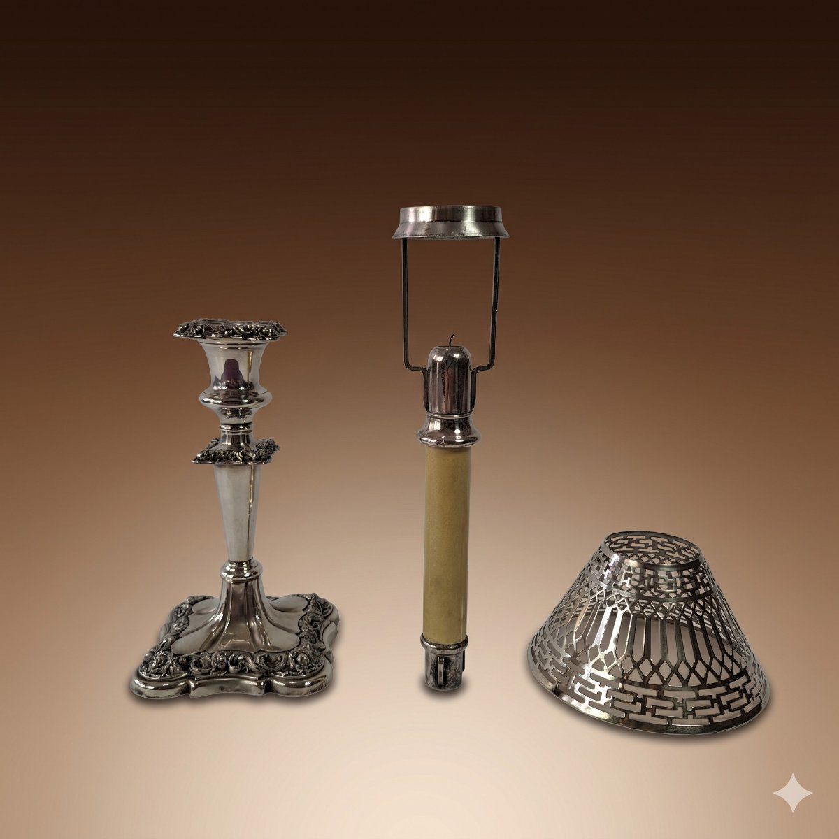 Gorham & Co Automatic Torch On Silver-plated Candlestick With Openwork Shade-photo-2