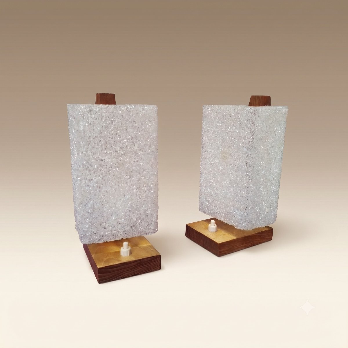 Pair Of Vintage Scandinavian Teak And Granulated Perspex Lamps - Nordic Design 60s-70s-photo-2