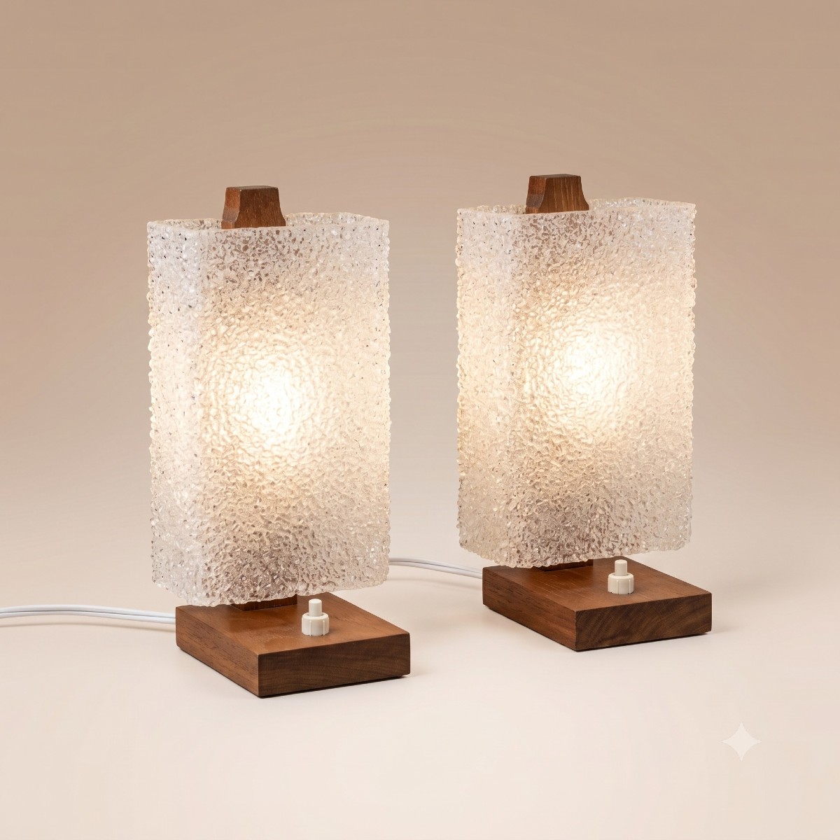 Pair Of Vintage Scandinavian Teak And Granulated Perspex Lamps - Nordic Design 60s-70s