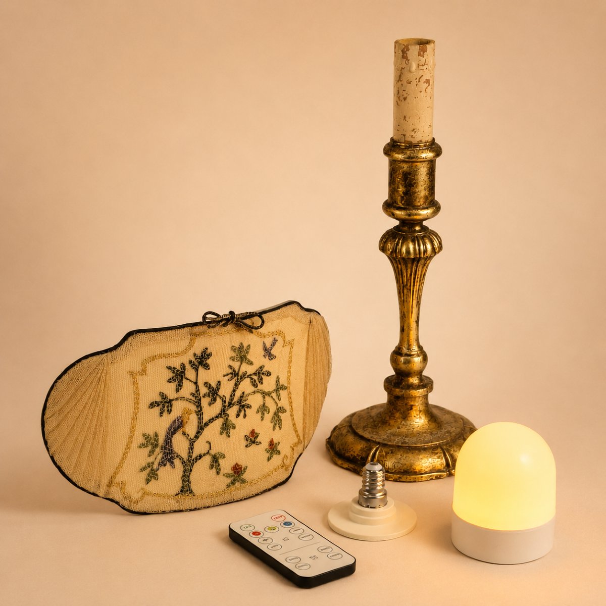 Boudoir Lampe Chevet Table Sans Fil Années 1920 - Bois Doré & Abat-jour écran En Tulle Brodé-photo-2