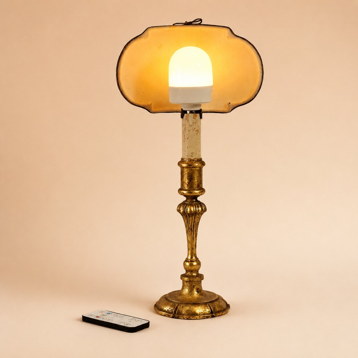 Boudoir Lampe Chevet Table Sans Fil Années 1920 - Bois Doré & Abat-jour écran En Tulle Brodé-photo-3