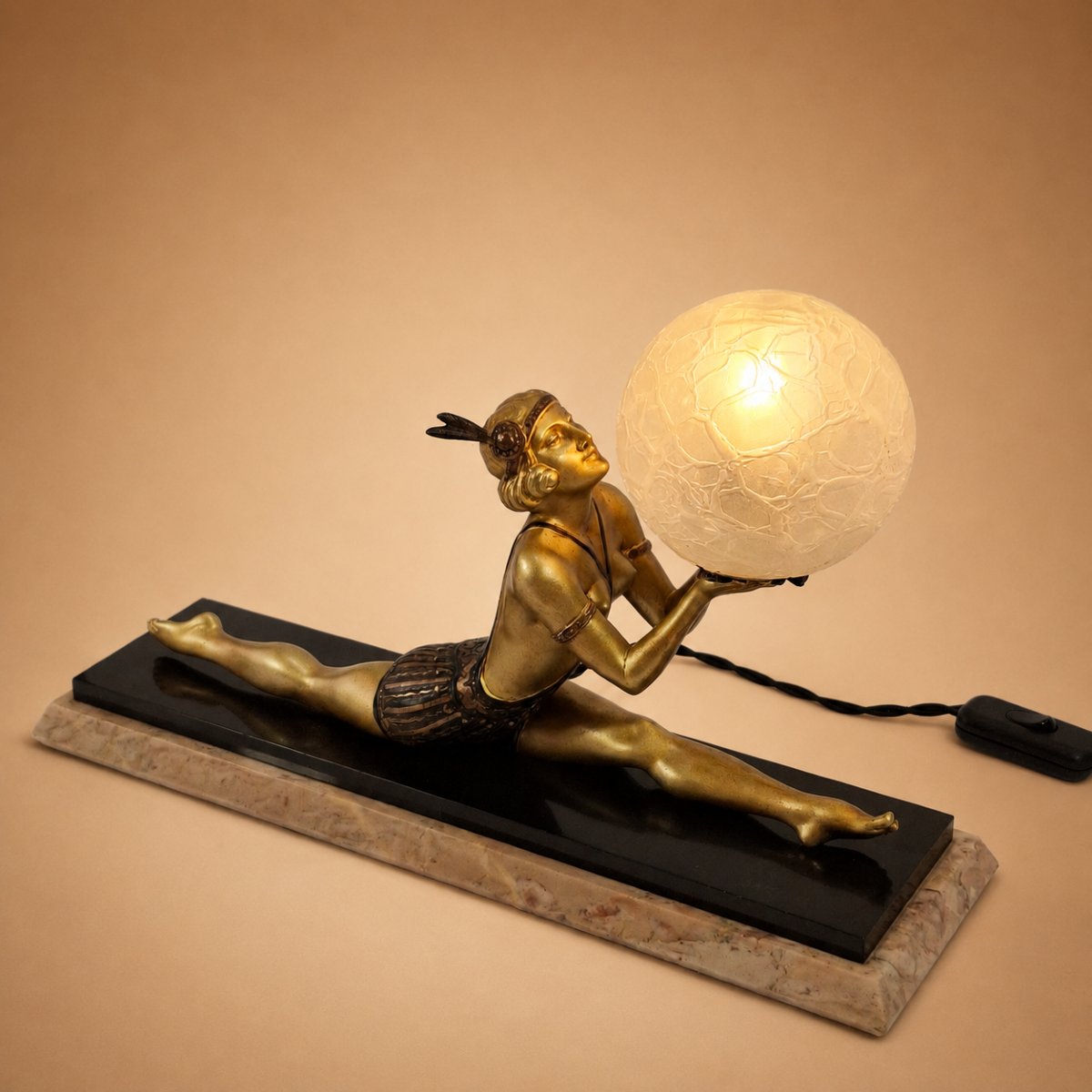 Art Deco Lamp Signed Enrique Molins Balleste - Nude Dancer With Luminous Globe Circa 1930-photo-4
