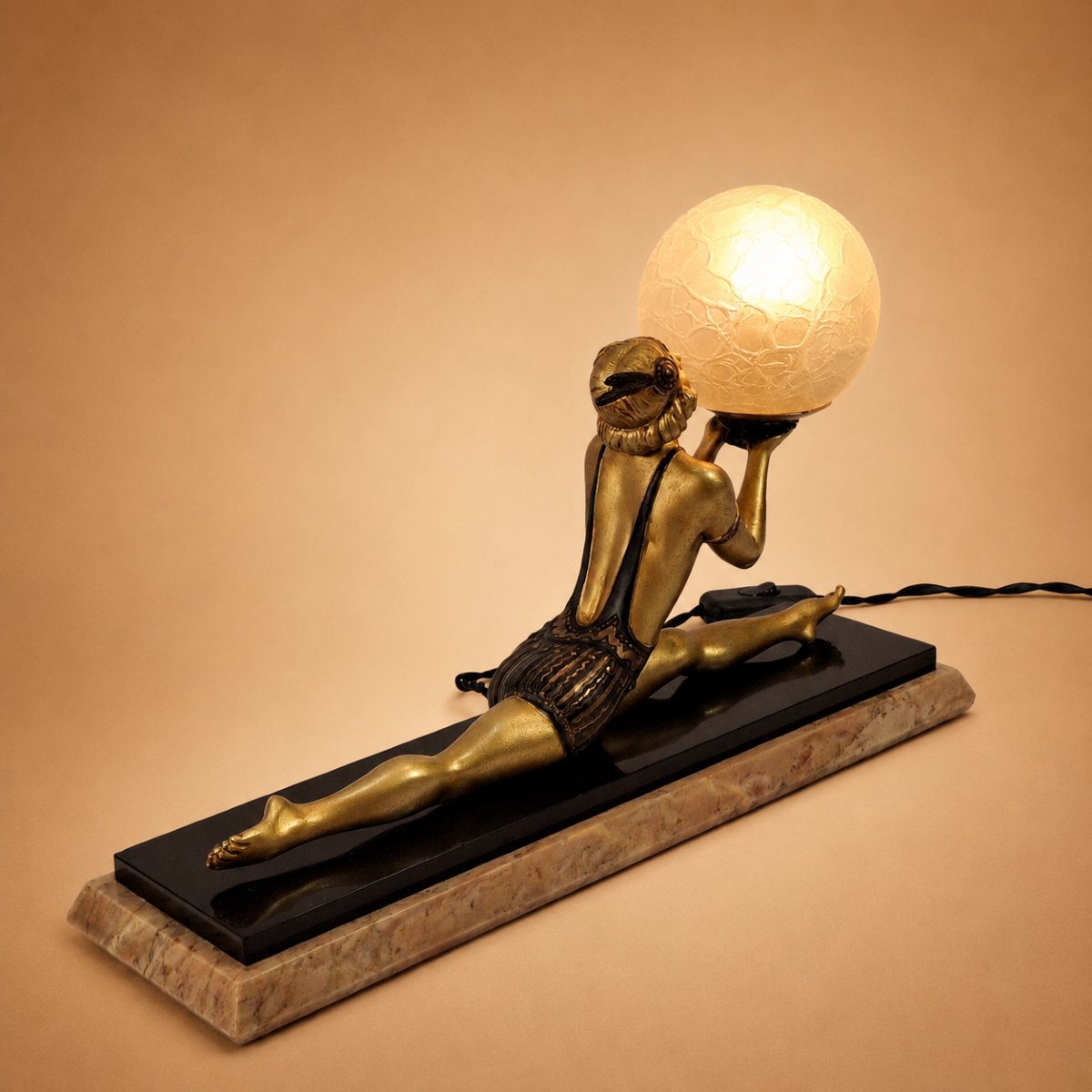 Art Deco Lamp Signed Enrique Molins Balleste - Nude Dancer With Luminous Globe Circa 1930-photo-1