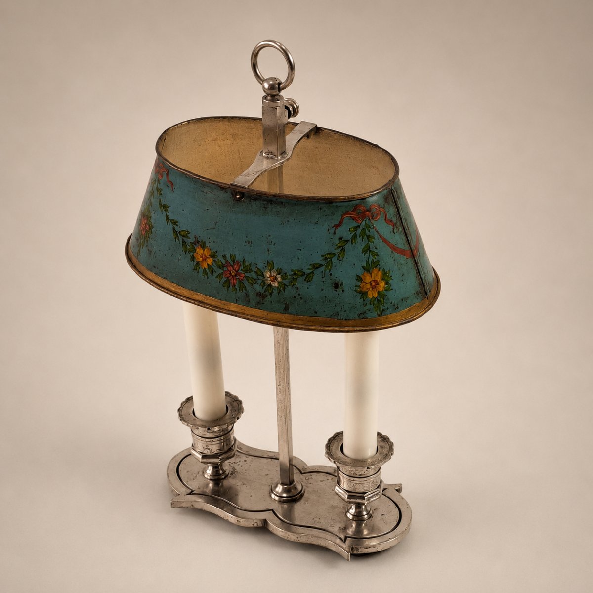 Louis XVI Style Hot Water Bottle Lamp With Painted Shade - Usb Rechargeable Candles - 20th Century-photo-3