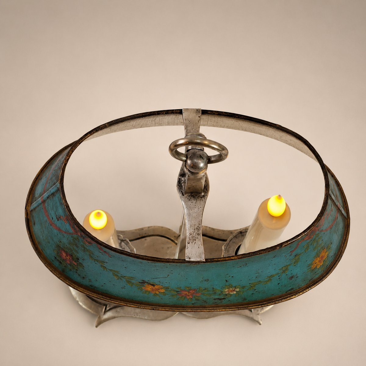 Louis XVI Style Hot Water Bottle Lamp With Painted Shade - Usb Rechargeable Candles - 20th Century-photo-3