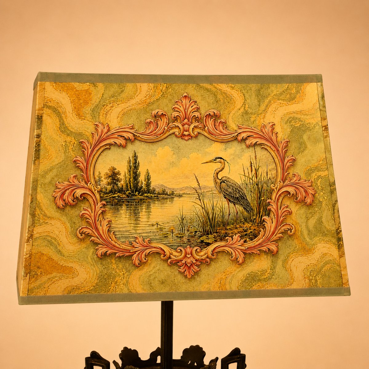 Paire de lampes Napoléon III aux hérons – Vases Second Empire et abat-jour à décor lacustre-photo-4