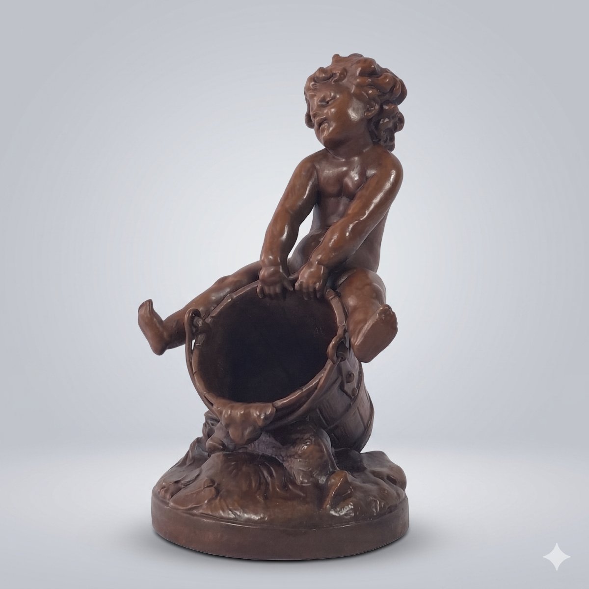 pyrogène Art Nouveau chérubin, ange – Attribué à Auguste Moreau, vers 1900, régule patiné.