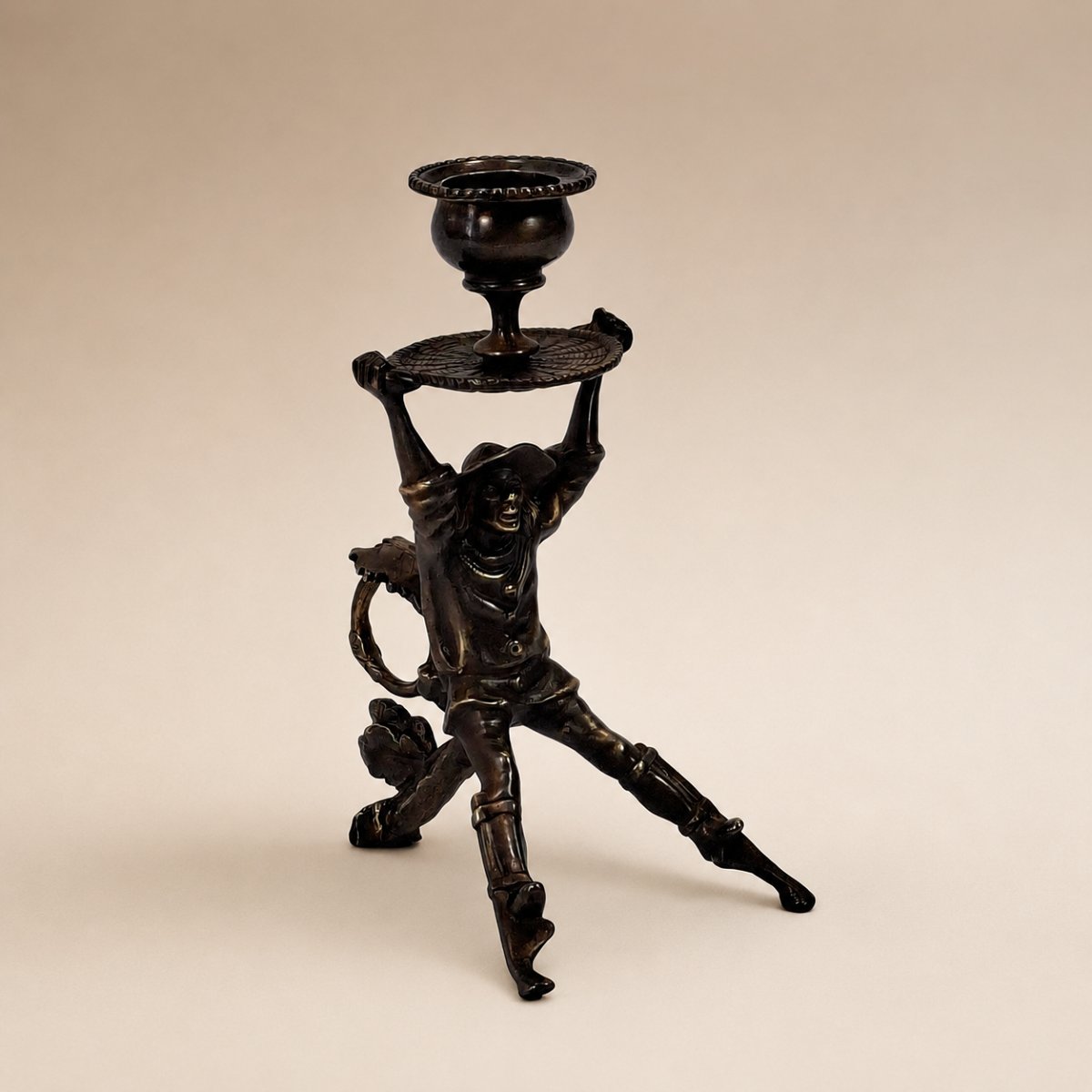 Anthropomorphic Bronze Handheld Candleholder – Landais Wading Bird, Gascon – 19th Century, Napoleon III-photo-2