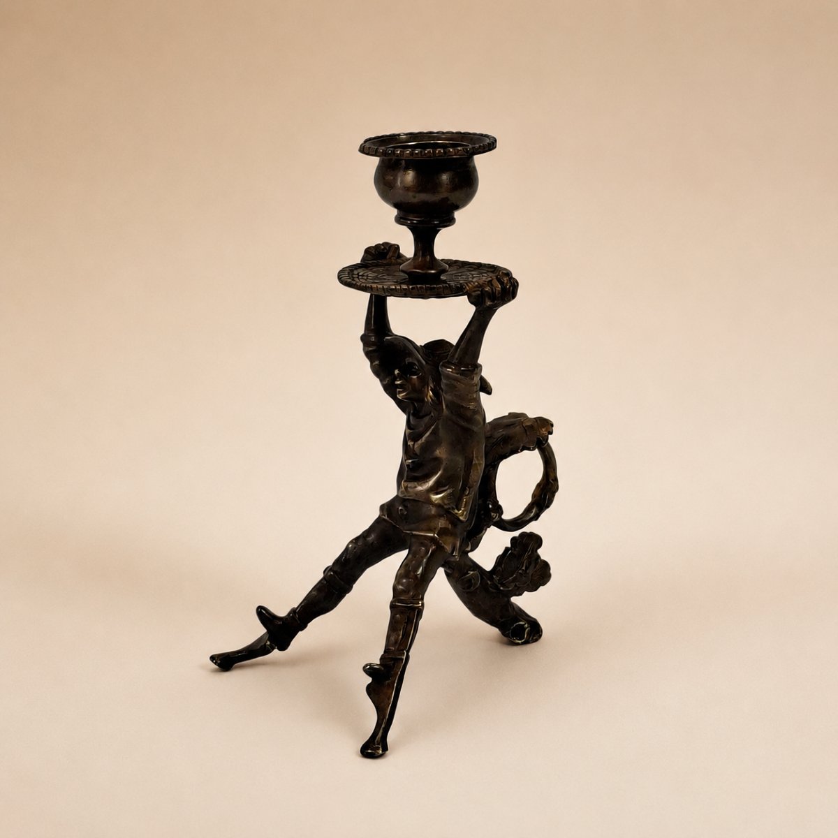 Anthropomorphic Bronze Handheld Candleholder – Landais Wading Bird, Gascon – 19th Century, Napoleon III-photo-1