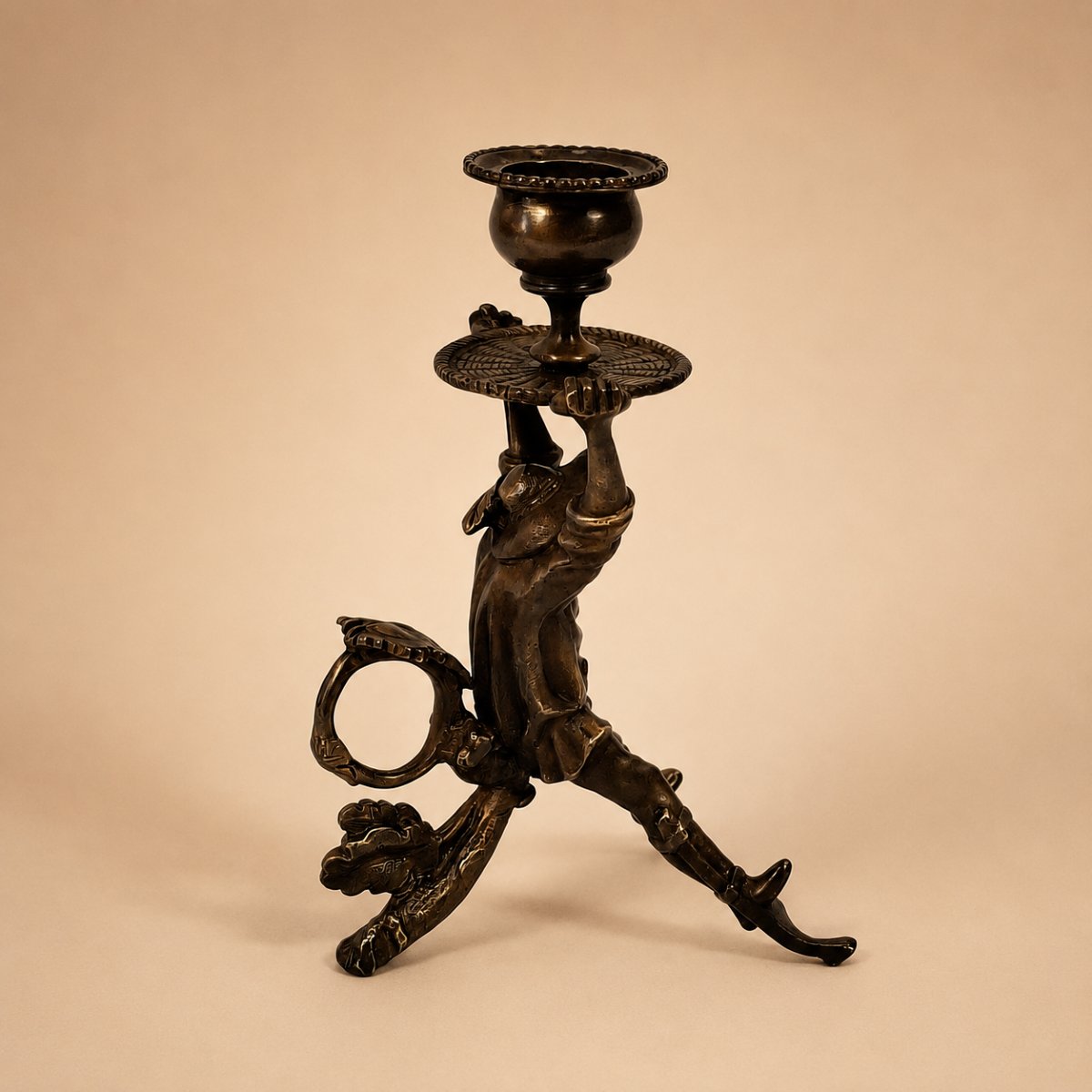 Anthropomorphic Bronze Handheld Candleholder – Landais Wading Bird, Gascon – 19th Century, Napoleon III-photo-3