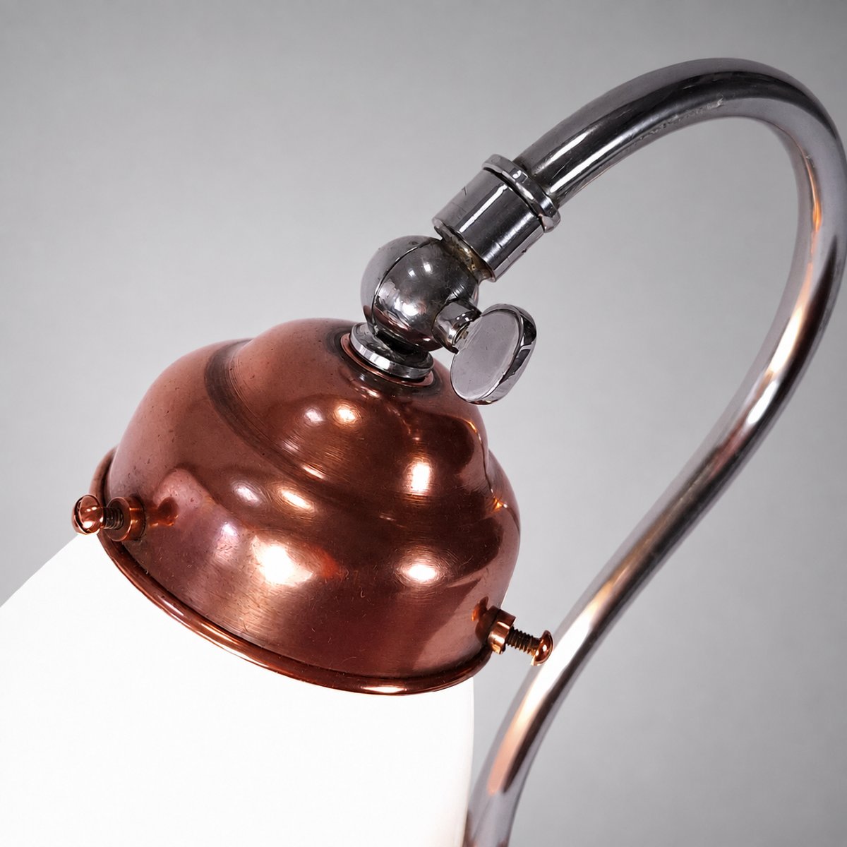 lampe de bureau Moderniste Art déco « Skyscraper », cuivre poli et laiton chromé circa 1930-40-photo-4
