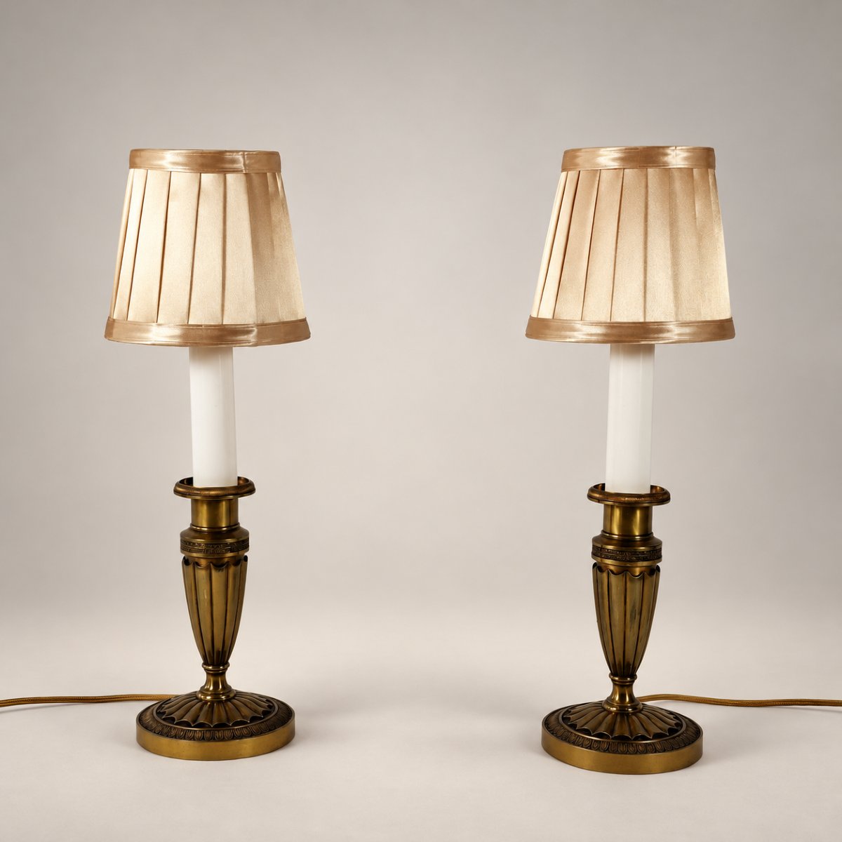 Pair Of Patinated Bronze Bedside Lamps—empire Style Reinterpreted In The Art Deco Style, Circa 1940–1950-photo-2