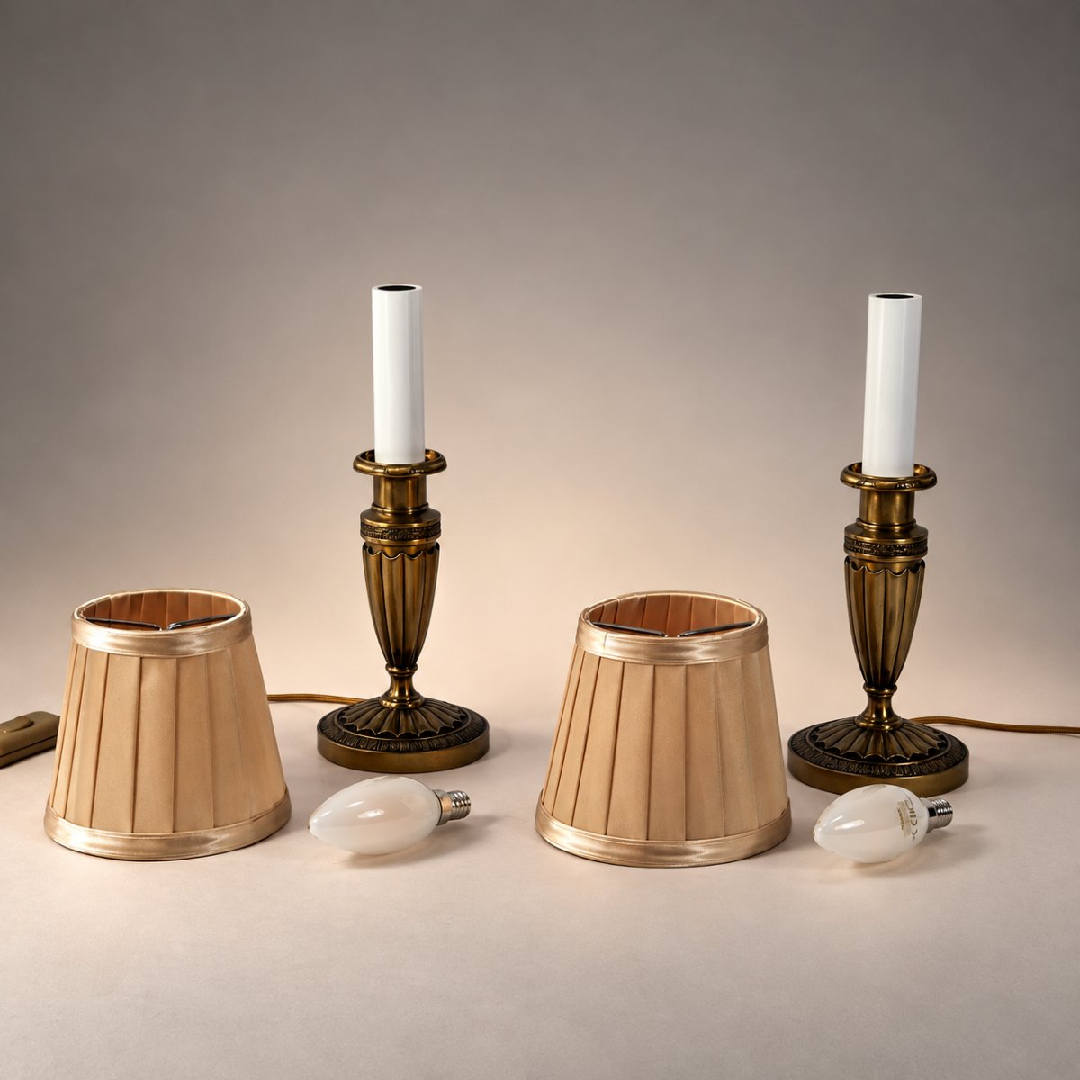Pair Of Patinated Bronze Bedside Lamps—empire Style Reinterpreted In The Art Deco Style, Circa 1940–1950-photo-3