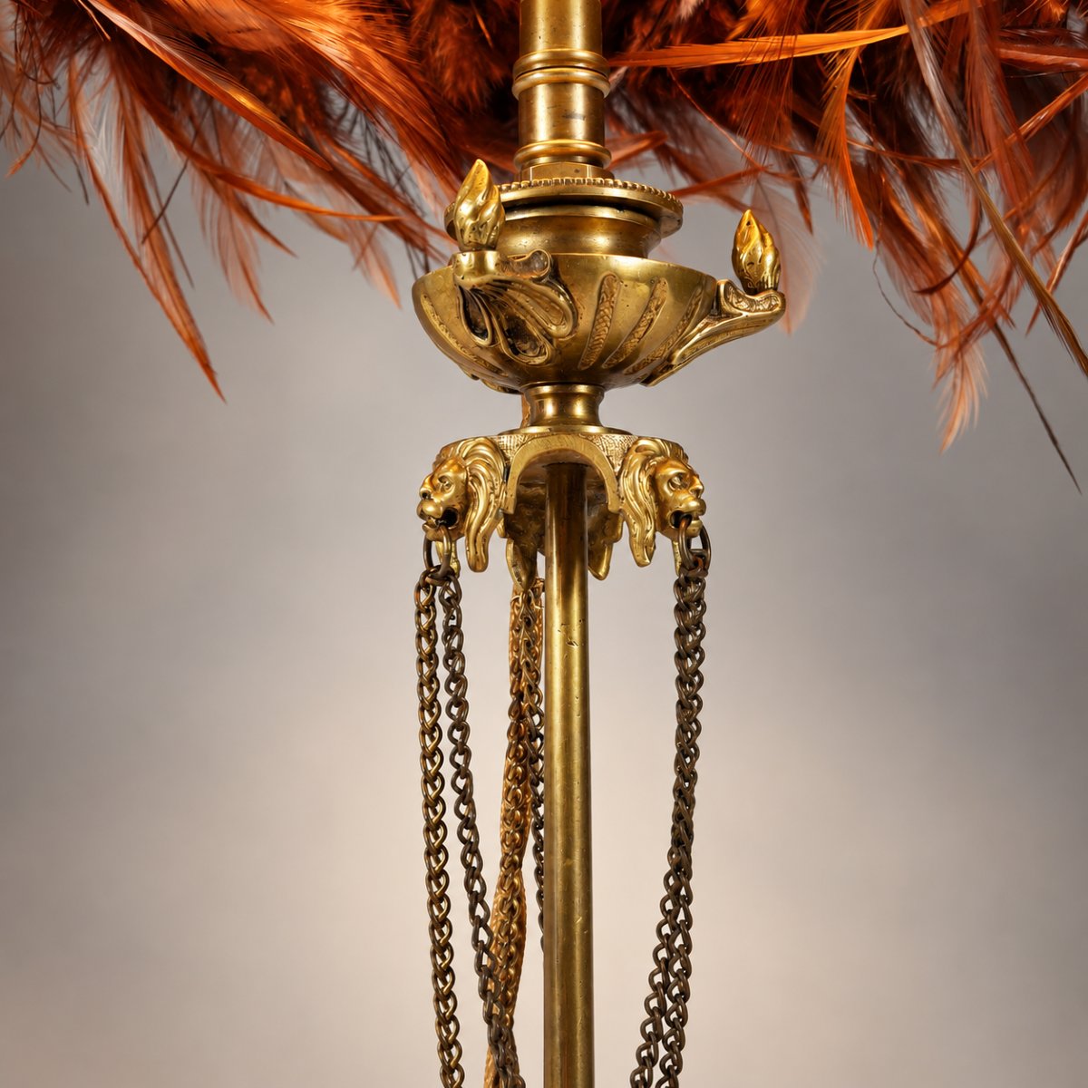 Paire de lampes en bronze XIXe – Flambeaux aux lions et serres d'aigle, cabinet de curiosités-photo-4