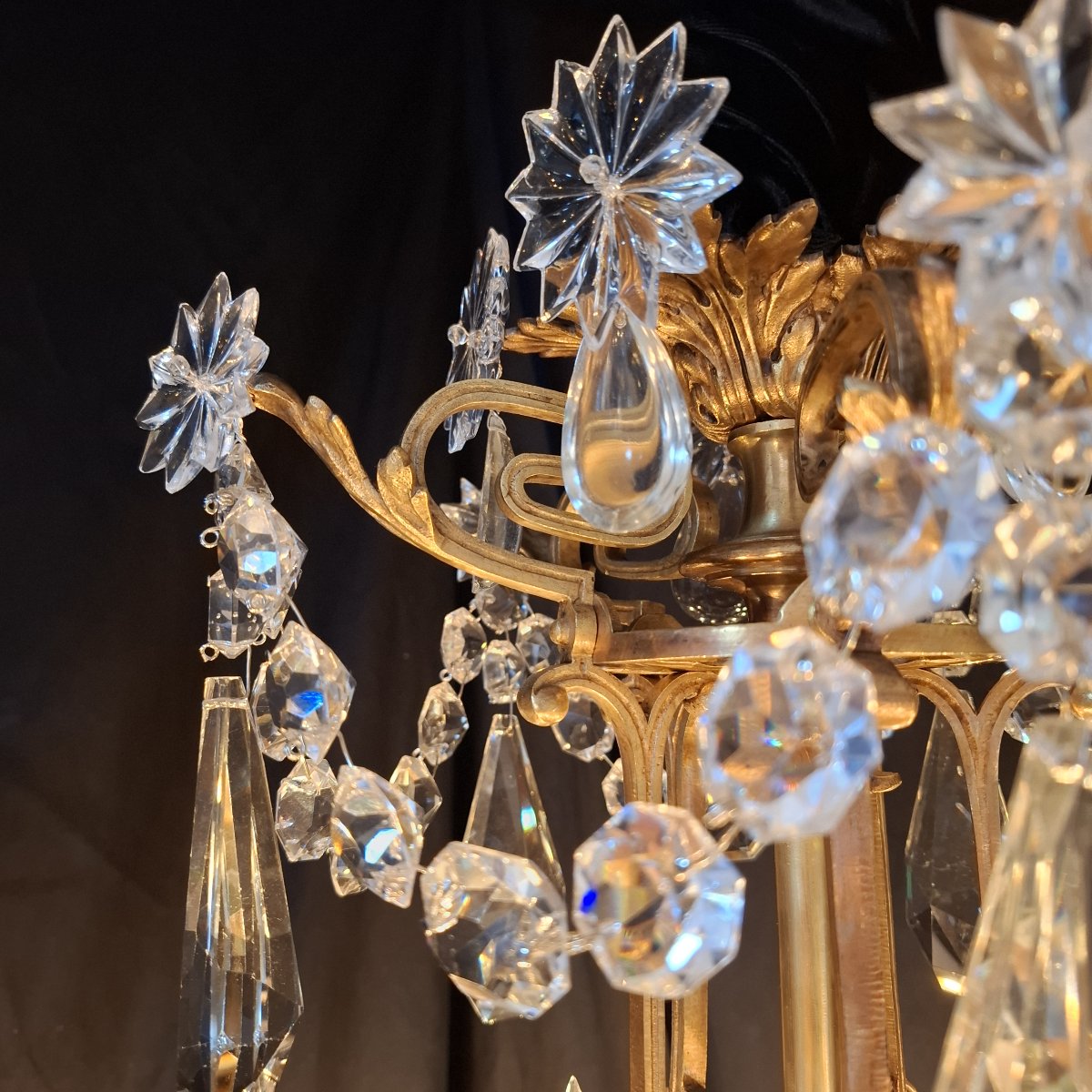 Lustre en bronze doré et cristal de Baccarat, 20 lumières, Vers 1900, Restauré aux Normes-photo-3