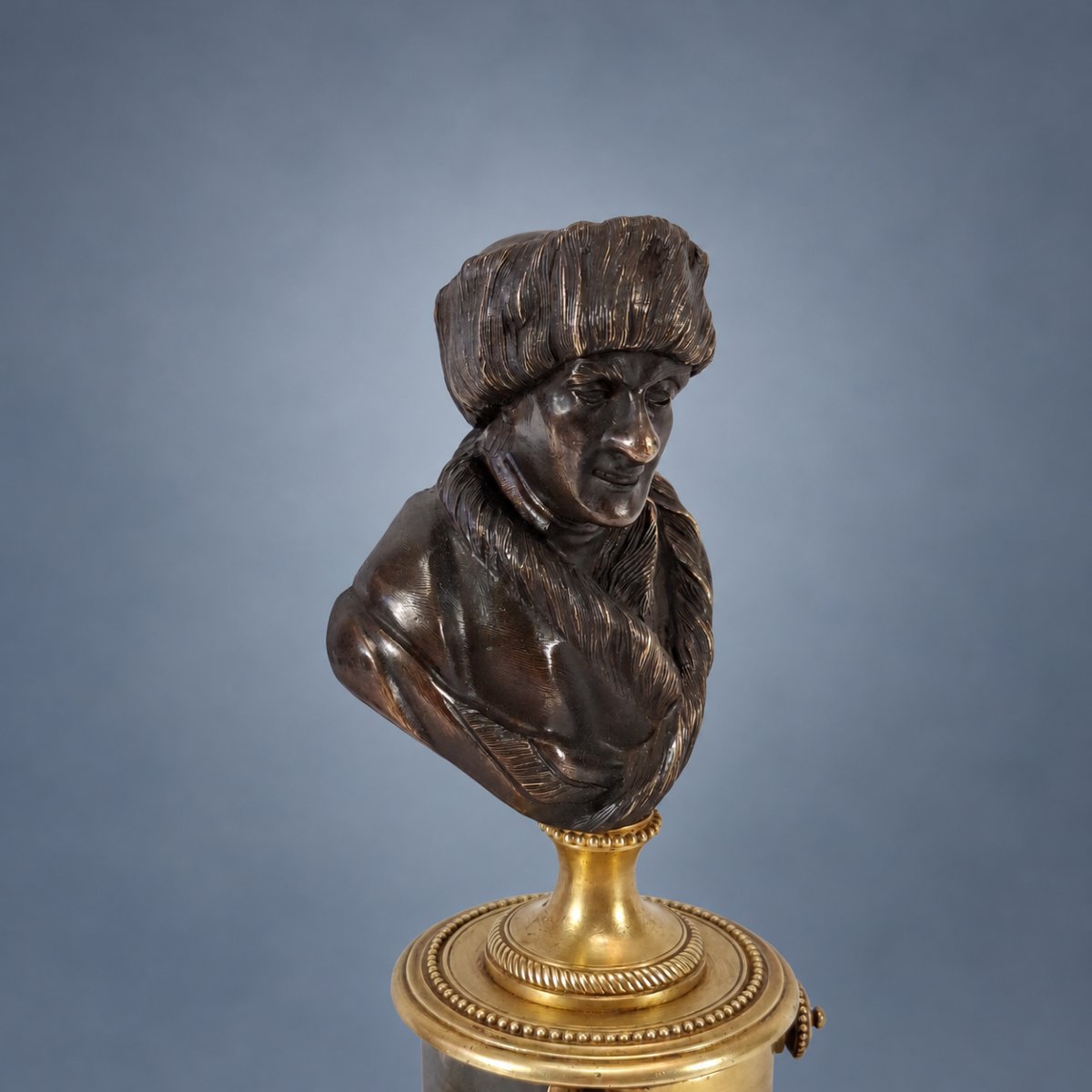 Pair Of Busts Of Voltaire And Rousseau In Patinated Bronze, Marble, And Knurled Brass – Late 18th Century -photo-2