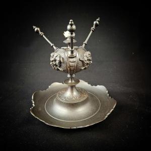 Lampe de fumeur, Allumoir XIXe en bronze à patine brune – Masques de Pan