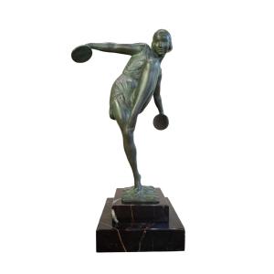 The Cymbal Dancer By Fayral (pierre Le Faguays), Art Deco Sculpture Max Leverrier