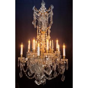 Lustre en cristal de Baccarat à décor de palmette, monture en bronze à 12 lumières XIXEME
